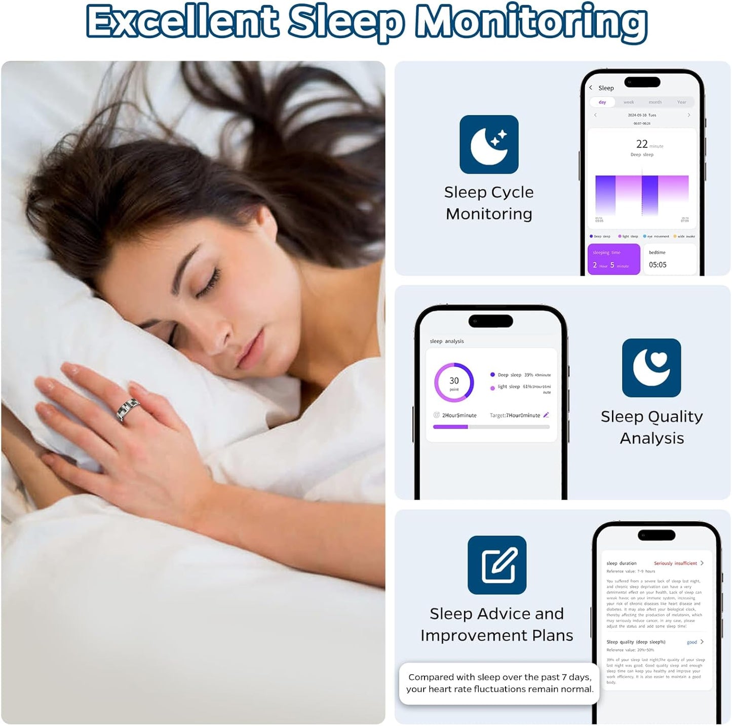 Stylish Smart Ring Health Tracker - Waterproof Fitness & Sleep Monitor with Heart Rate, Activity Tracking, Air Gestures, 7-Day Battery for iOS & Android (Silver #8)