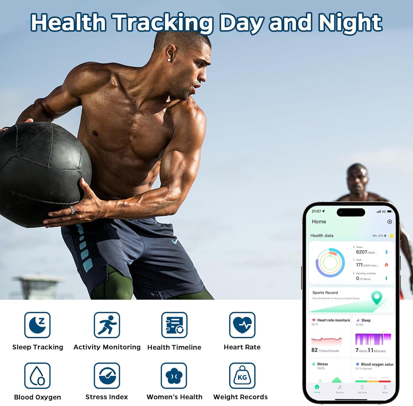 Stylish Smart Ring Health Tracker - Waterproof Fitness & Sleep Monitor with Heart Rate, Activity Tracking, Air Gestures, 7-Day Battery for iOS & Android (Silver #8)