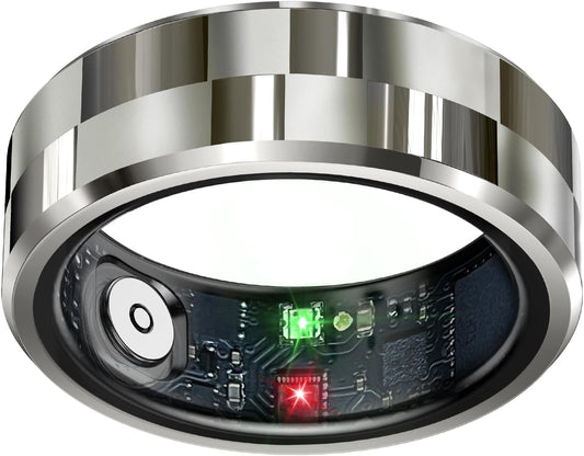 Stylish Smart Ring Health Tracker - Waterproof Fitness & Sleep Monitor with Heart Rate, Activity Tracking, Air Gestures, 7-Day Battery for iOS & Android (Silver #8)